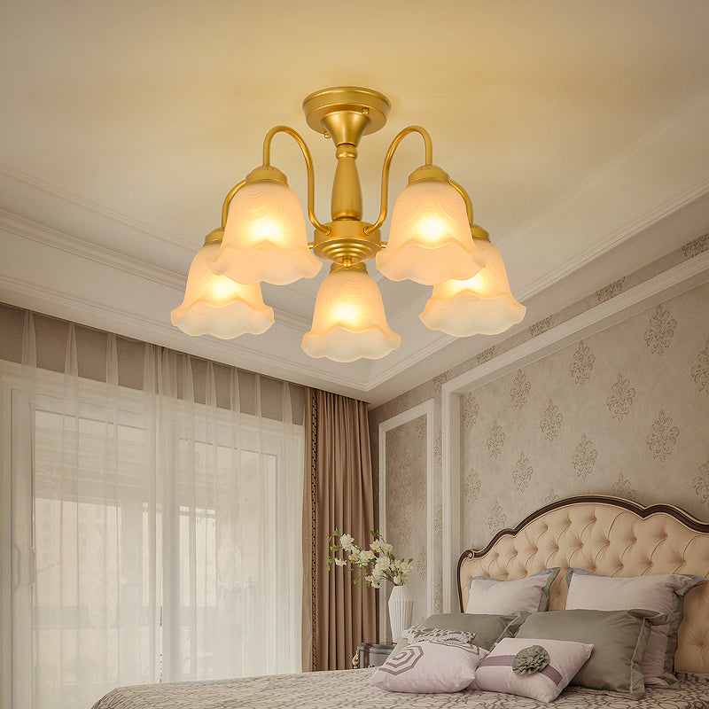 Traditional Flower Ceiling Lamp Frosted Glass Semi Flush Mount Light for Dining Room