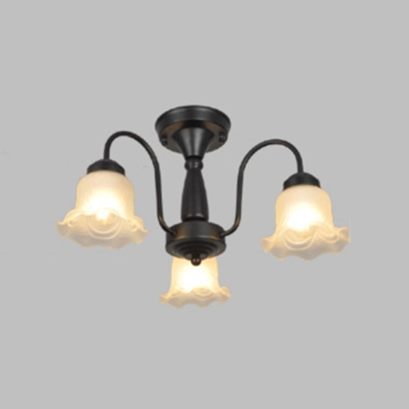 Traditional Flower Ceiling Lamp Frosted Glass Semi Flush Mount Light for Dining Room