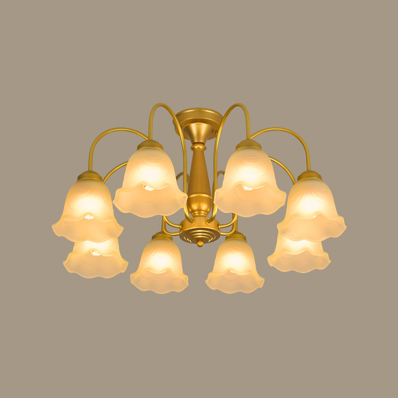 Traditional Flower Ceiling Lamp Frosted Glass Semi Flush Mount Light for Dining Room