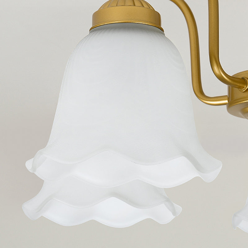 Traditional Flower Ceiling Lamp Frosted Glass Semi Flush Mount Light for Dining Room