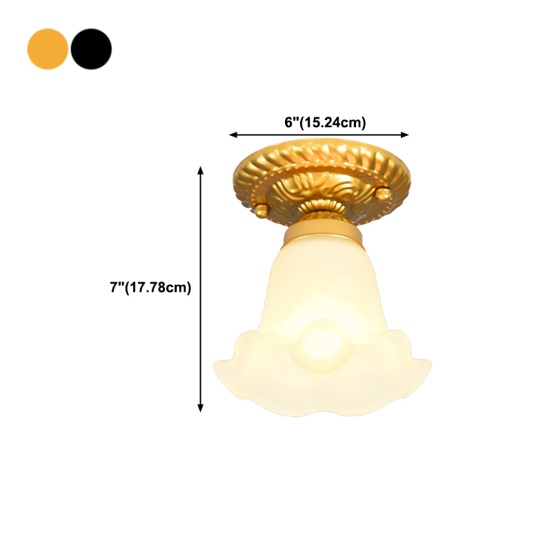 Traditional Flower Ceiling Lamp Frosted Glass Semi Flush Mount Light for Dining Room