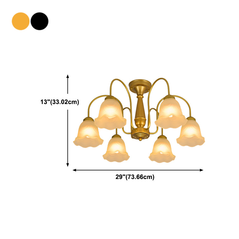 Traditional Flower Ceiling Lamp Frosted Glass Semi Flush Mount Light for Dining Room