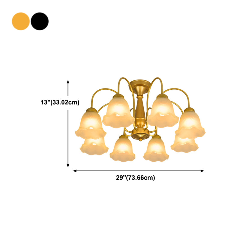 Traditional Flower Ceiling Lamp Frosted Glass Semi Flush Mount Light for Dining Room