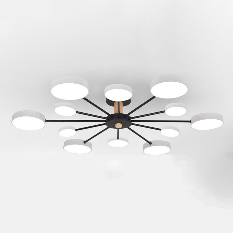 Luz de techo redondo nórdico Luz de montura de montura de luz múltiple con madera para dormitorio