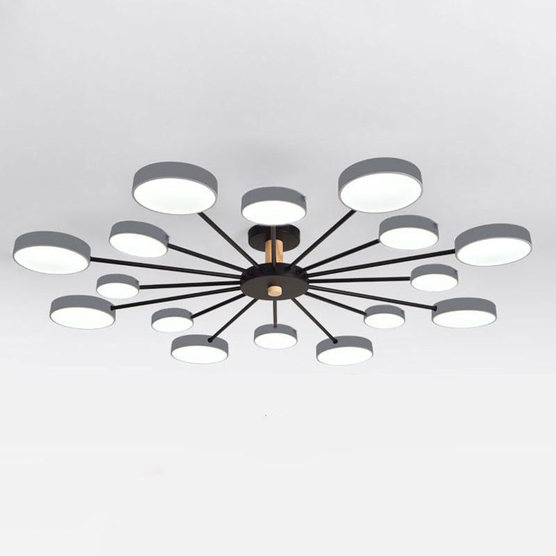 Luz de techo redondo nórdico Luz de montura de montura de luz múltiple con madera para dormitorio