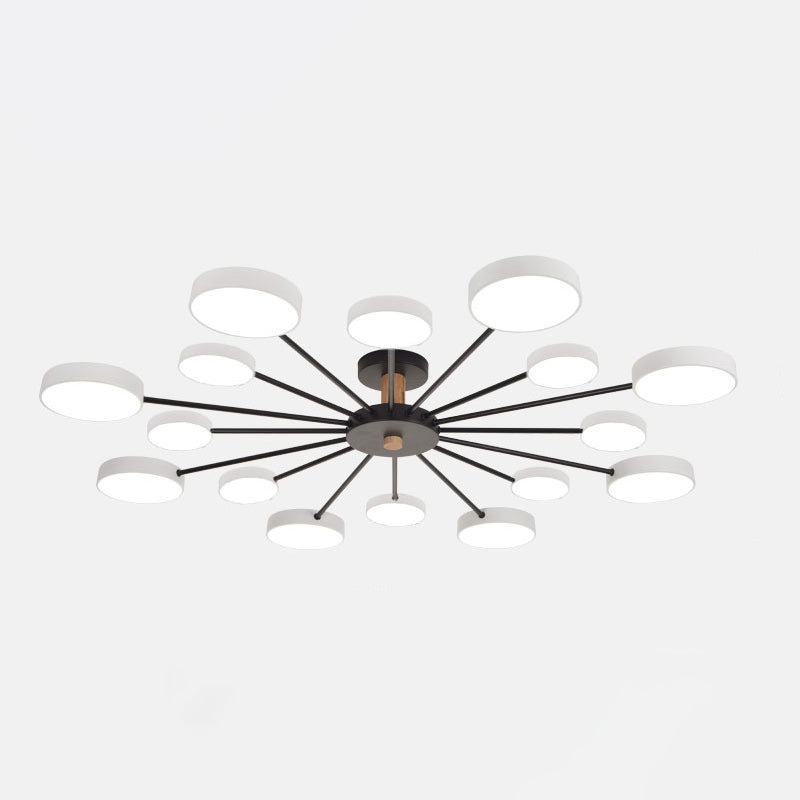 Luz de techo redondo nórdico Luz de montura de montura de luz múltiple con madera para dormitorio