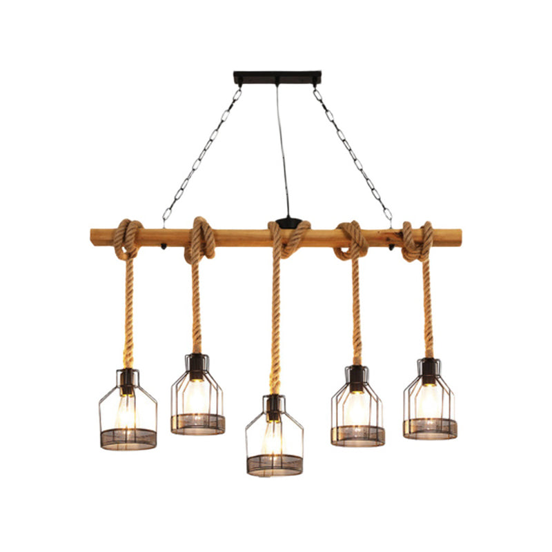 Colgante de isla múltiple de isla de metal industrial múltiple con cuerda natural