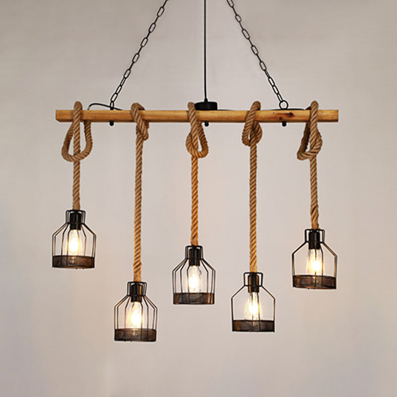 Colgante de isla múltiple de isla de metal industrial múltiple con cuerda natural