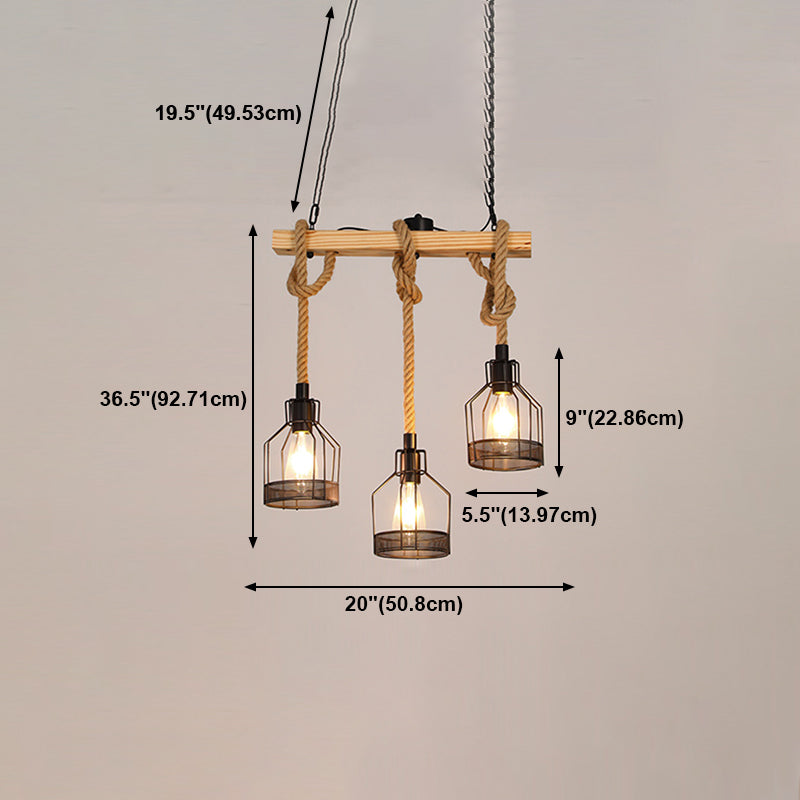 Colgante de isla múltiple de isla de metal industrial múltiple con cuerda natural
