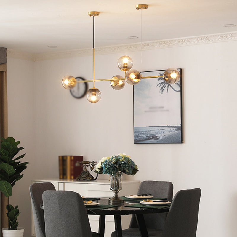 Nordic Glass Island Light Gold Globe 6 Lichter Island Anhänger für Wohnzimmer