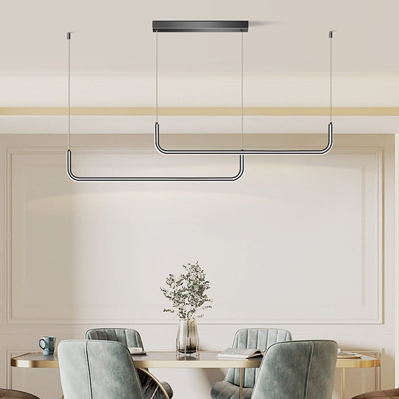 Idées d'éclairage d'île linéaire de forme moderne pendentifs îles métalliques en noir