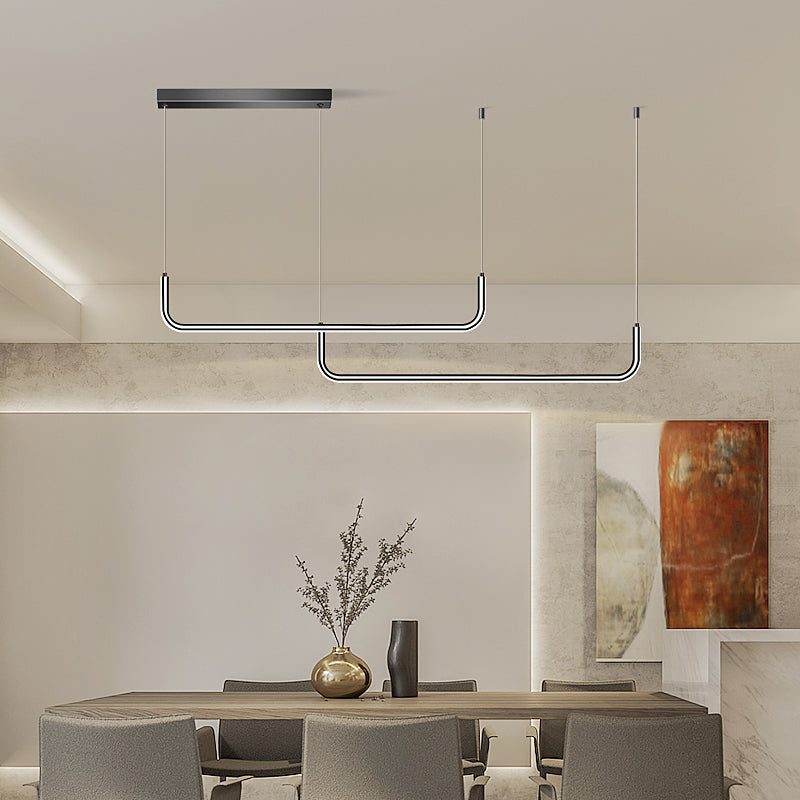 Idées d'éclairage d'île linéaire de forme moderne pendentifs îles métalliques en noir