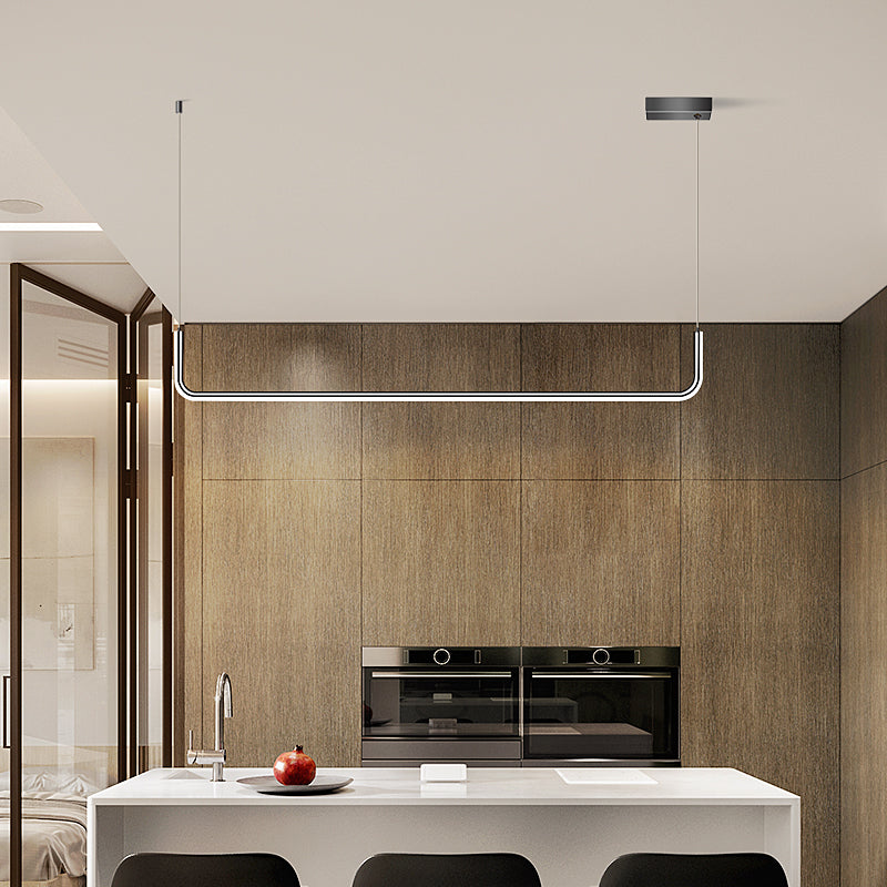 Idées d'éclairage d'île linéaire de forme moderne pendentifs îles métalliques en noir