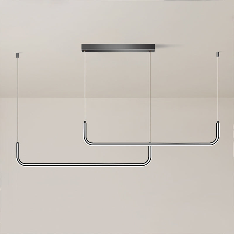 Idées d'éclairage d'île linéaire de forme moderne pendentifs îles métalliques en noir