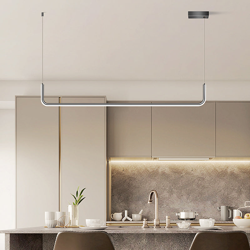 Idées d'éclairage d'île linéaire de forme moderne pendentifs îles métalliques en noir