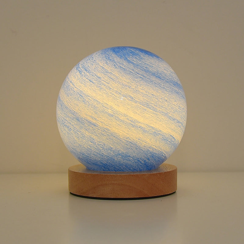 Modern Round Table Lamp 1-Light LED Desk Light with Glass Shade for Bedroom