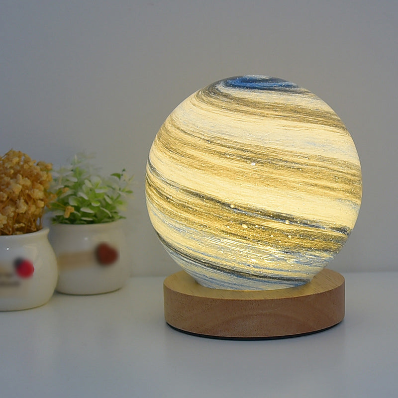 Modern Round Table Lamp 1-Light LED Desk Light with Glass Shade for Bedroom