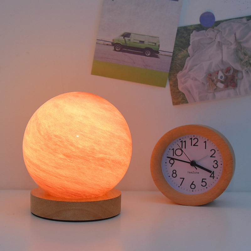 Modern Round Table Lamp 1-Light LED Desk Light with Glass Shade for Bedroom