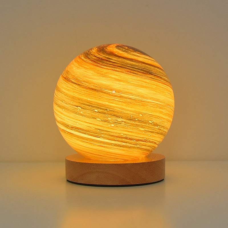 Modern Round Table Lamp 1-Light LED Desk Light with Glass Shade for Bedroom