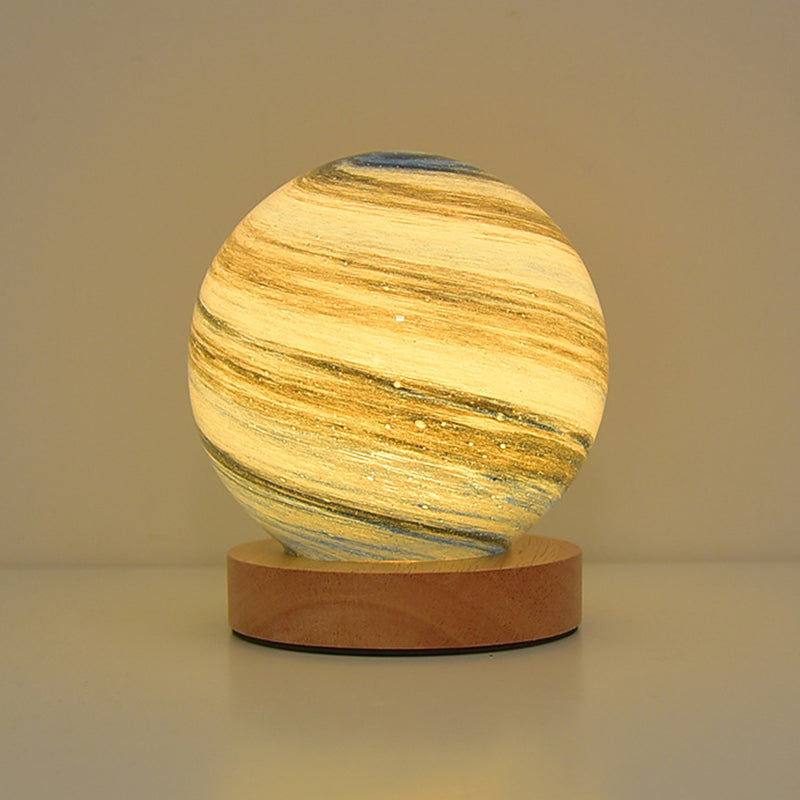 Modern Round Table Lamp 1-Light LED Desk Light with Glass Shade for Bedroom