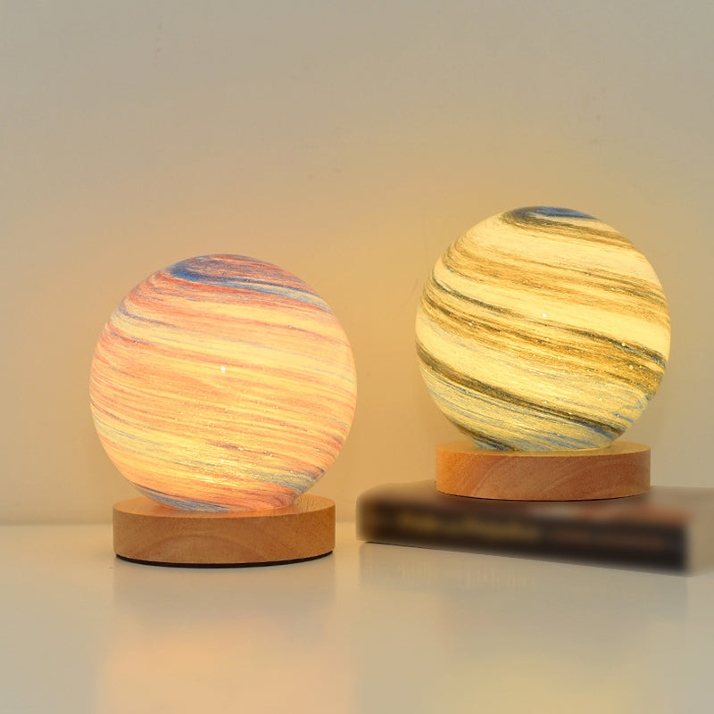 Modern Round Table Lamp 1-Light LED Desk Light with Glass Shade for Bedroom