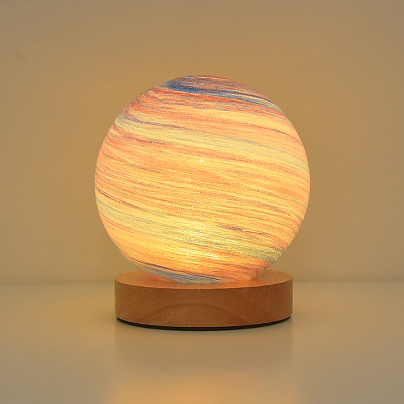 Modern Round Table Lamp 1-Light LED Desk Light with Glass Shade for Bedroom