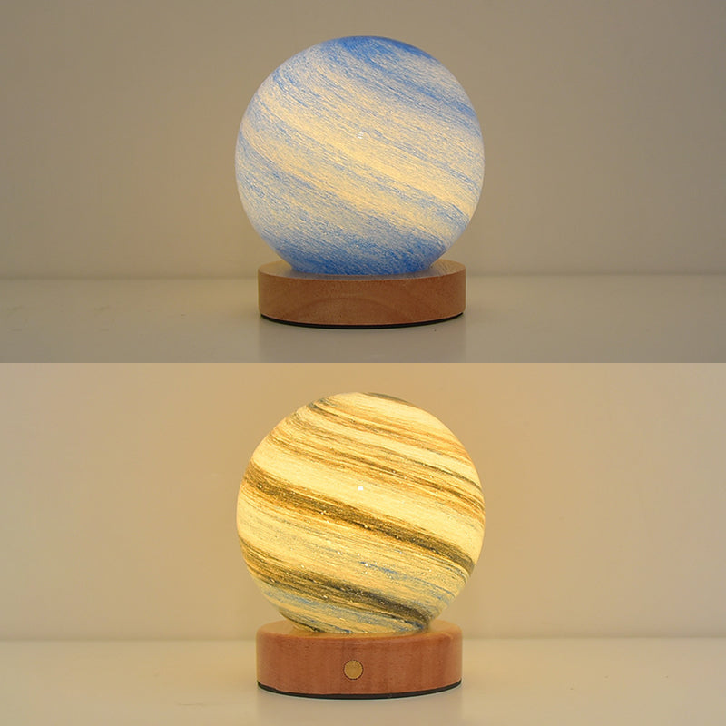 Modern Round Table Lamp 1-Light LED Desk Light with Glass Shade for Bedroom