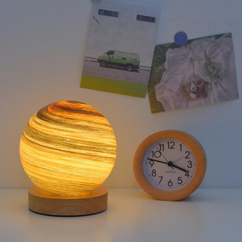 Modern Round Table Lamp 1-Light LED Desk Light with Glass Shade for Bedroom