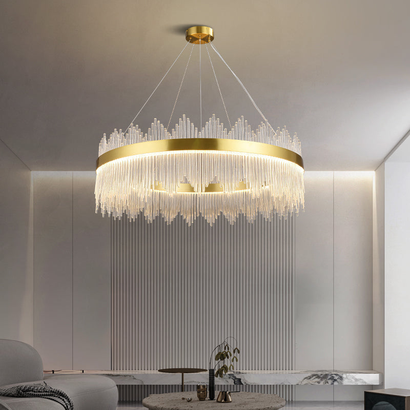 Candelera colgante de forma de rueda Crystal de estilo contemporáneo 1 Luz de lámpara de luz en oro