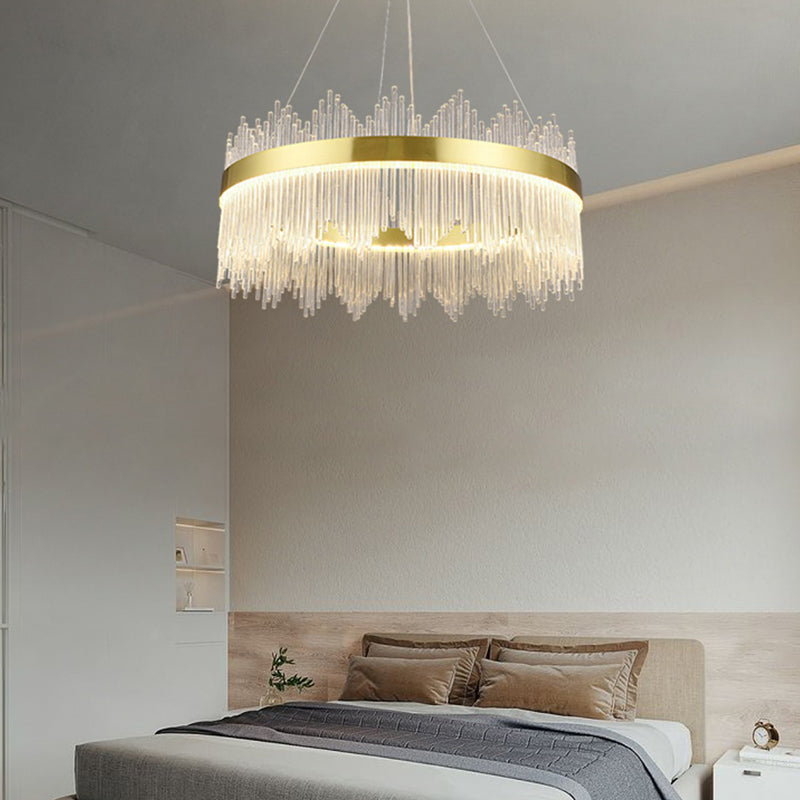 Candelera colgante de forma de rueda Crystal de estilo contemporáneo 1 Luz de lámpara de luz en oro