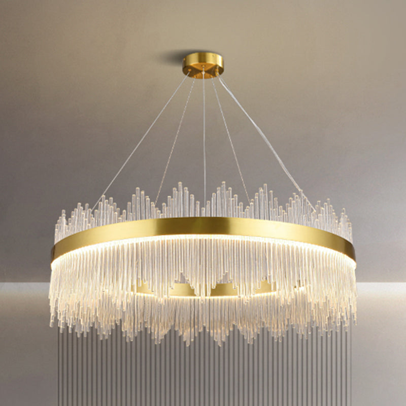 Candelera colgante de forma de rueda Crystal de estilo contemporáneo 1 Luz de lámpara de luz en oro