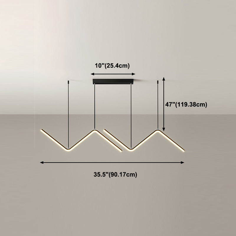 Estilo moderno Luces de isla de forma lineal Metal 2 Iluminación de la isla de la luz en negro