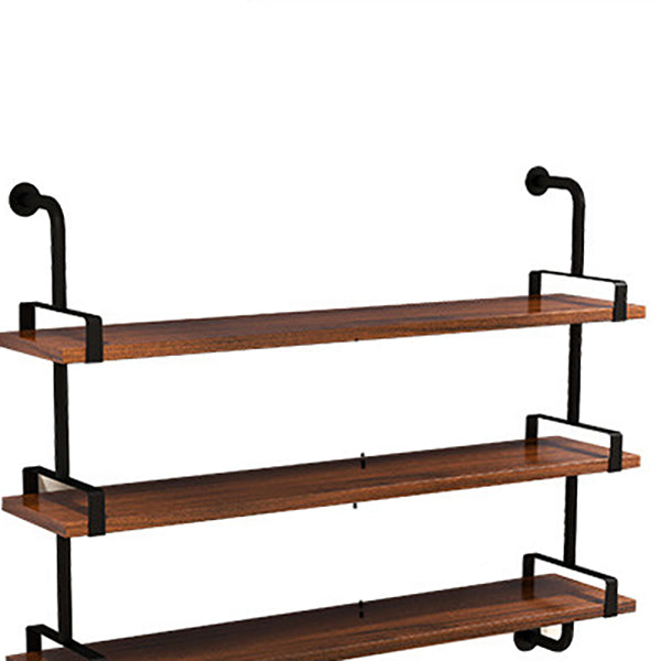 Industrial Wall Unit Bookshelf Black Iron Frame Brown Solid Wood Shelf Bookshelf