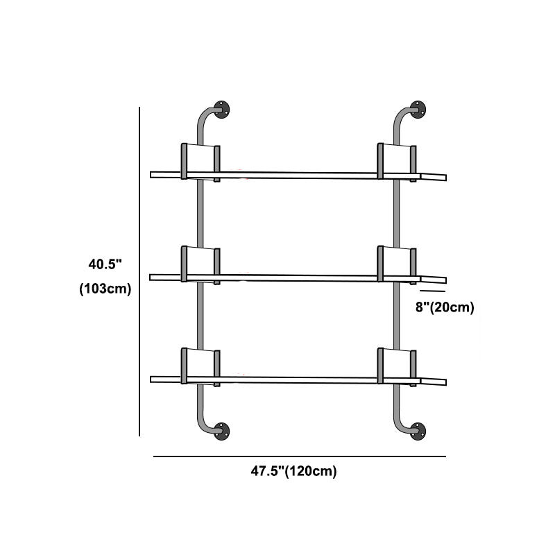 Industrial Wall Unit Bookshelf Black Iron Frame Brown Solid Wood Shelf Bookshelf
