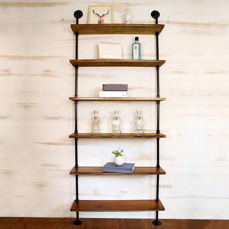 Industrial Style Bookshelf Wall Mounted Solid Wood Bookcase for Home Office