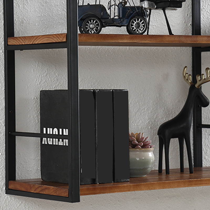 Wall Unit Industrial Bookshelf with Iron Frame Pine Wood Shelf