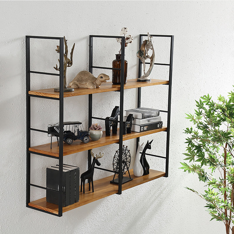 Wall Unit Industrial Bookshelf with Iron Frame Pine Wood Shelf