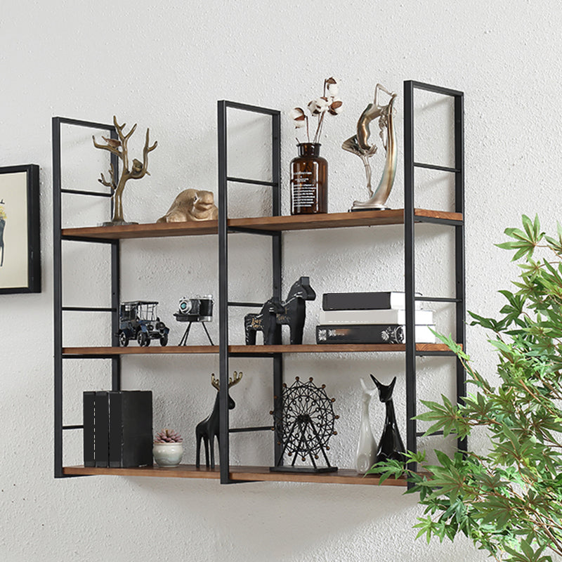 Wall Unit Industrial Bookshelf with Iron Frame Pine Wood Shelf