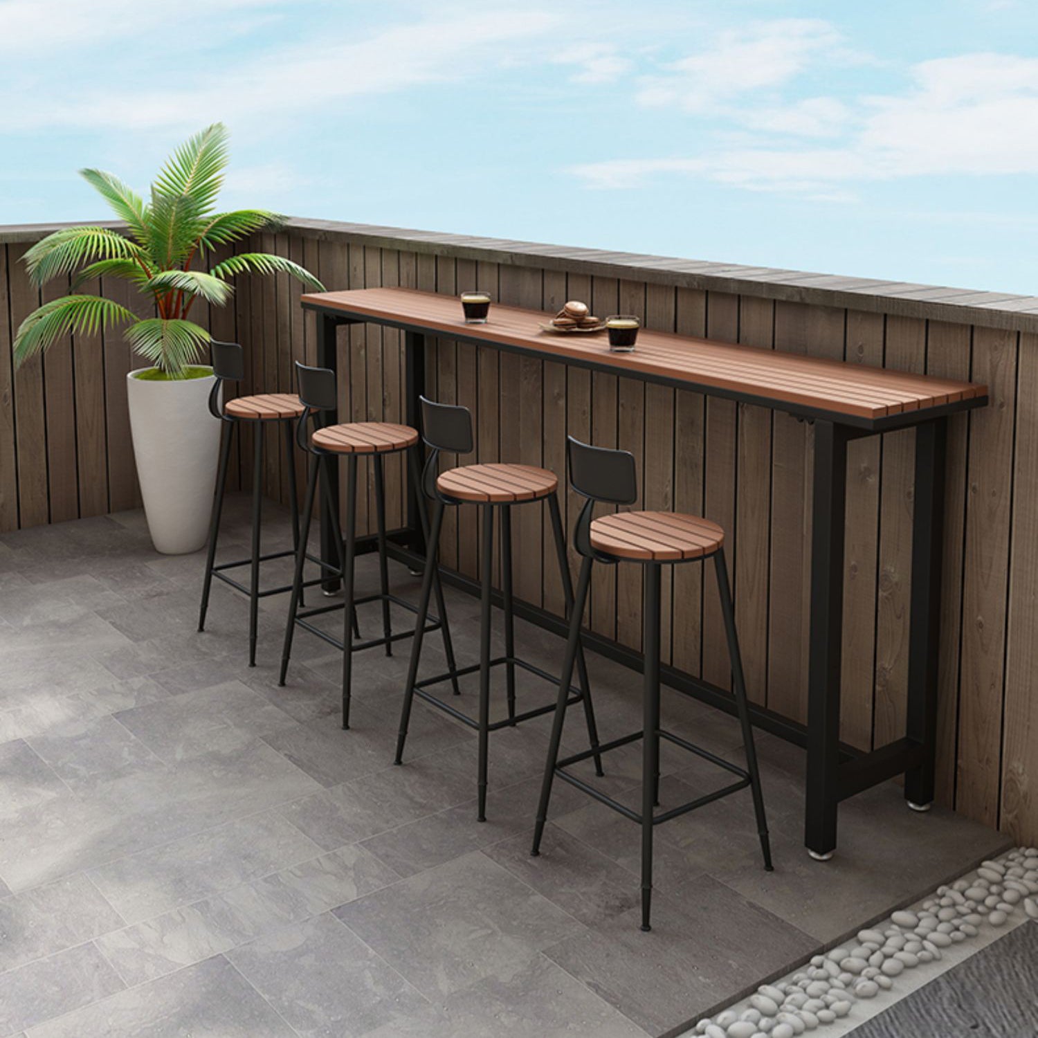 Outdoor 42-inch Height Bar Table Industrial Style Wood Top Bar Table