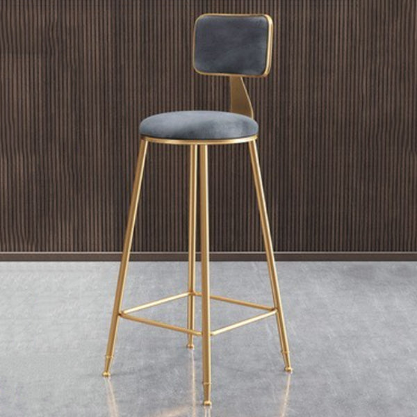 Glam Armless Backrest Counter Stool Iron Cafe Bar Stool with Velvet Cushion and Pedal