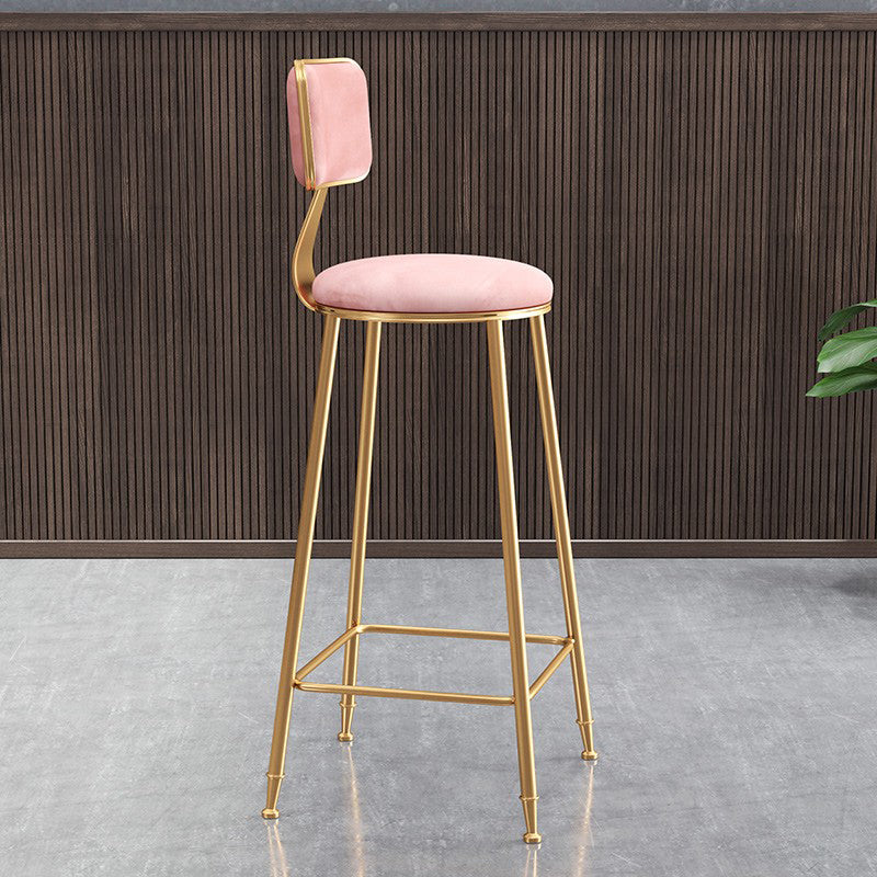 Glam Armless Backrest Counter Stool Iron Cafe Bar Stool with Velvet Cushion and Pedal