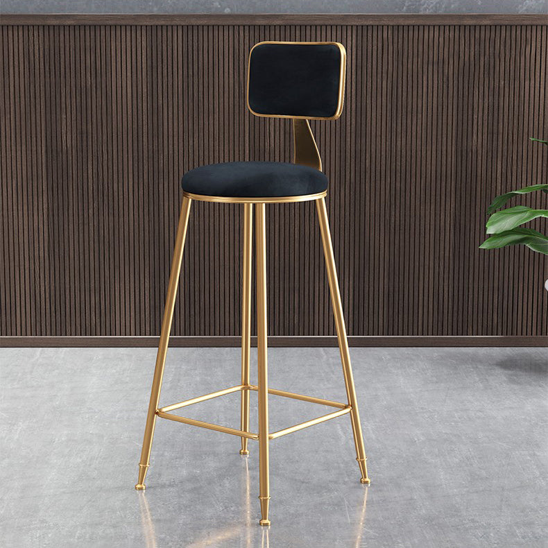 Glam Armless Backrest Counter Stool Iron Cafe Bar Stool with Velvet Cushion and Pedal