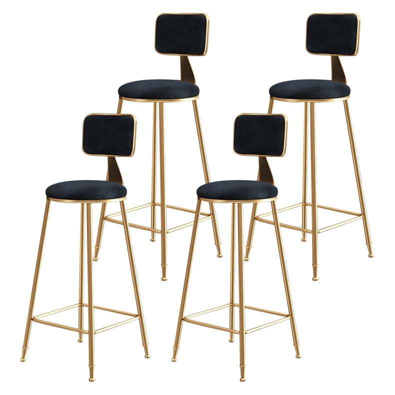 Glam Armless Backrest Counter Stool Iron Cafe Bar Stool with Velvet Cushion and Pedal