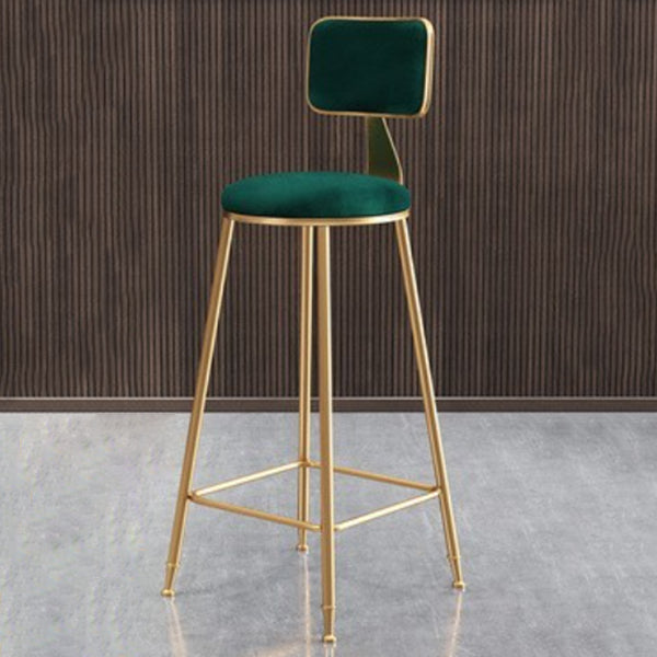 Glam Armless Backrest Counter Stool Iron Cafe Bar Stool with Velvet Cushion and Pedal