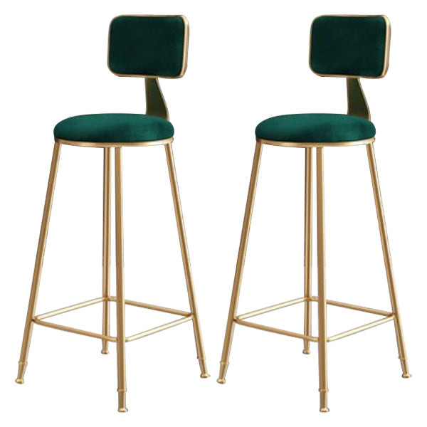 Glam Armless Backrest Counter Stool Iron Cafe Bar Stool with Velvet Cushion and Pedal