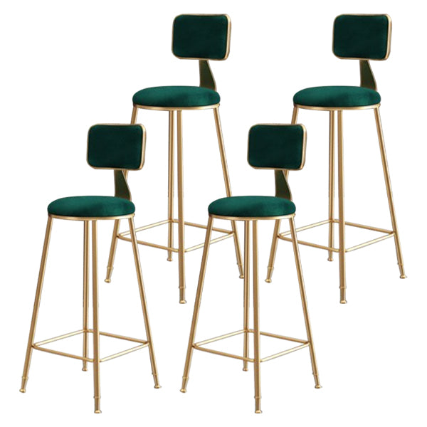Glam Armless Backrest Counter Stool Iron Cafe Bar Stool with Velvet Cushion and Pedal