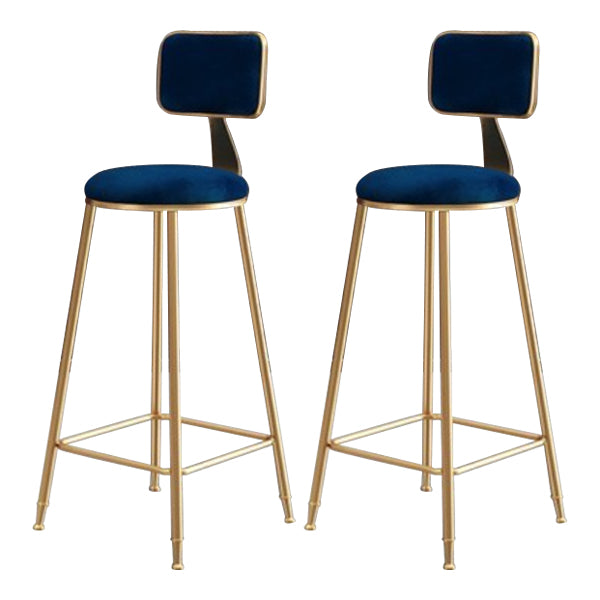 Glam Armless Backrest Counter Stool Iron Cafe Bar Stool with Velvet Cushion and Pedal