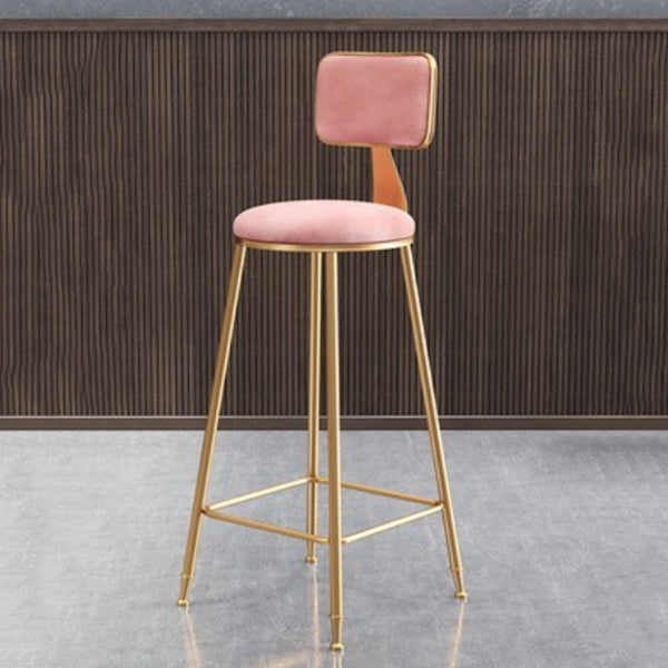 Glam Armless Backrest Counter Stool Iron Cafe Bar Stool with Velvet Cushion and Pedal