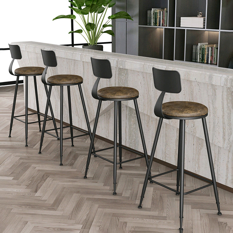Modern Backrest Counter Stool Iron Cafe Bar Stool with Leather Cushion and Pedal