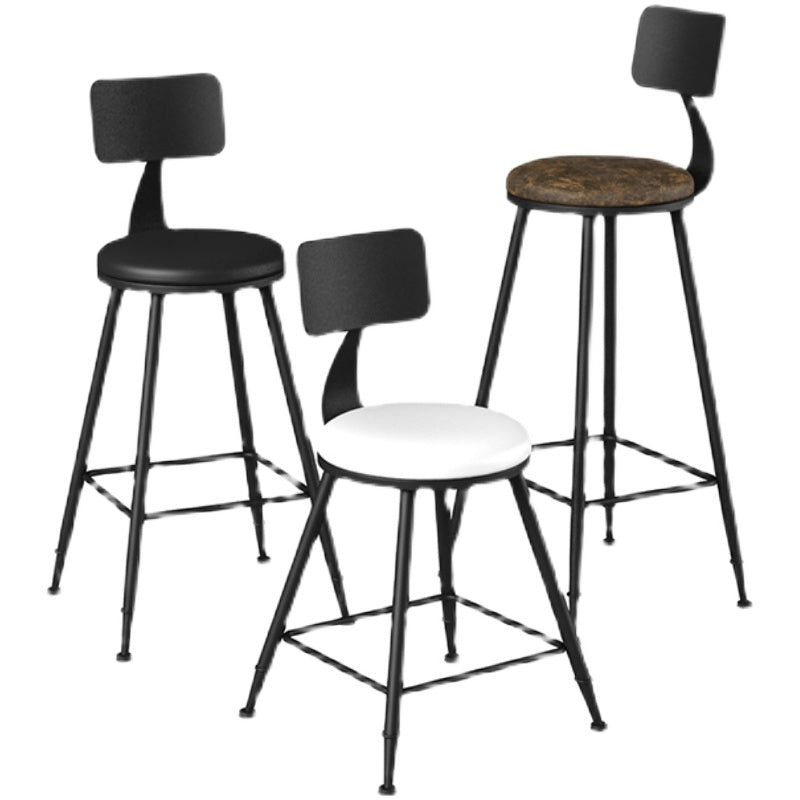 Modern Backrest Counter Stool Iron Cafe Bar Stool with Leather Cushion and Pedal
